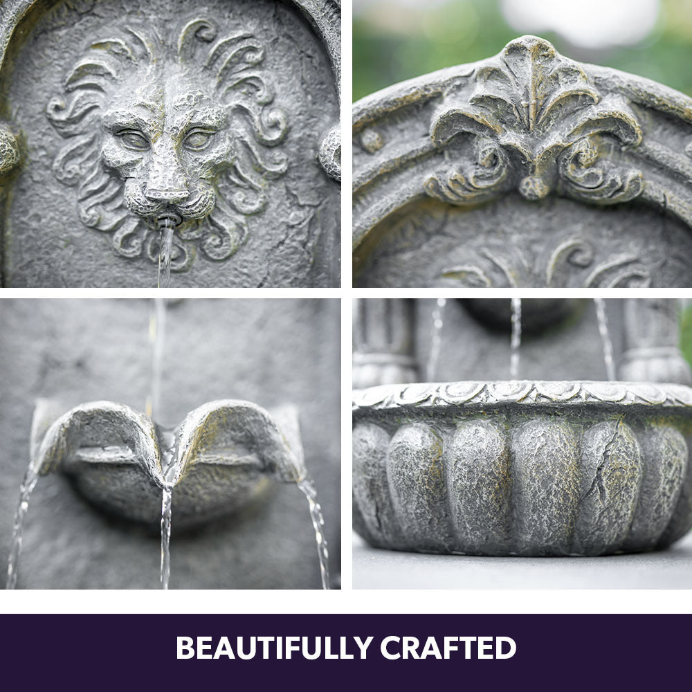 Solar Powered Lion Head Water Feature Fountain