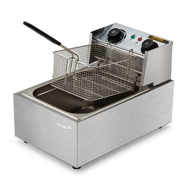 Commercial stainless steel deep fryer with 10 litre tank and frying basket