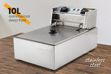 Front view of the 2400 W benchtop deep fryer with temperature and timer dials