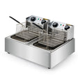 Twin tank commercial stainless steel deep fryer with two frying baskets