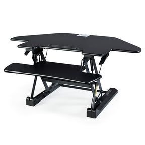 Wiluna adjustable corner desk riser with dual monitor surface and keyboard tray