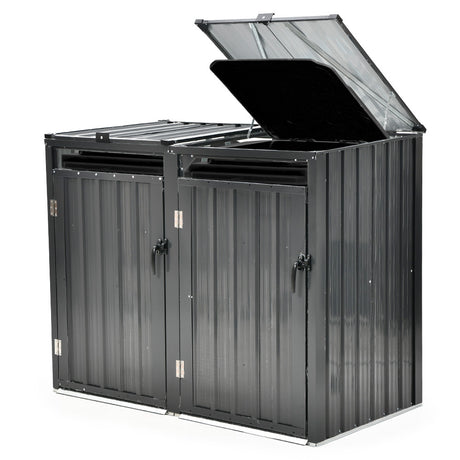 Double Wheelie Bin Storage Shed with 2 Doors - Galvanised Steel