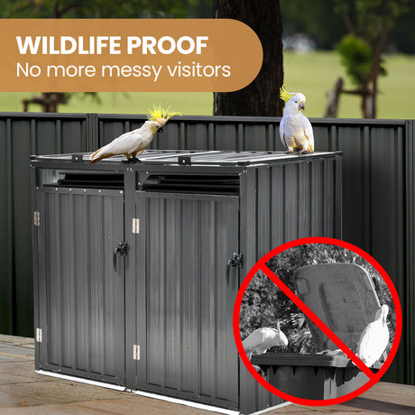 Double Wheelie Bin Storage Shed with 2 Doors - Galvanised Steel