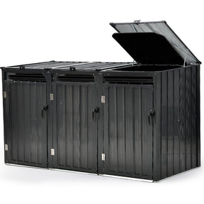 Nurina galvanised steel triple wheelie bin enclosure with three opening doors