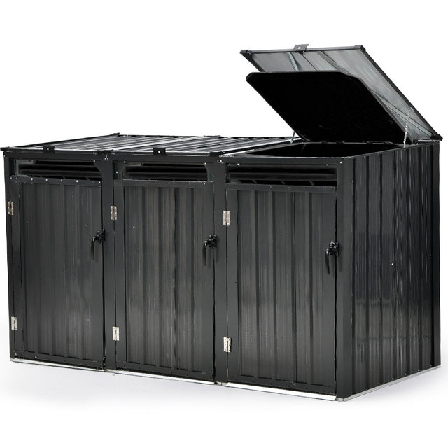 Nurina galvanised steel triple wheelie bin enclosure with three opening doors