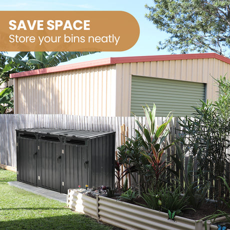Galvanised steel triple wheelie bin storage shed with three doors (view 6)
