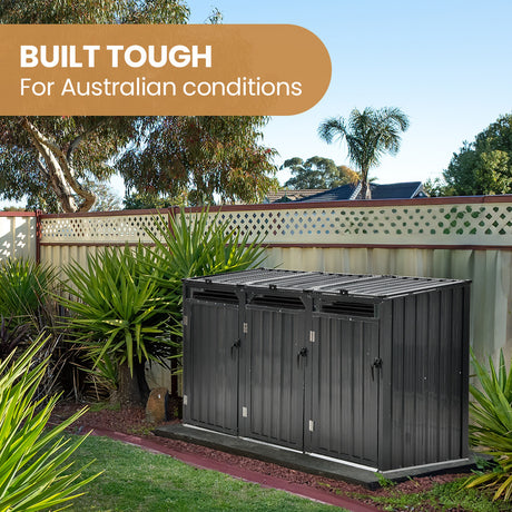 Galvanised steel triple wheelie bin storage shed with three doors (view 7)