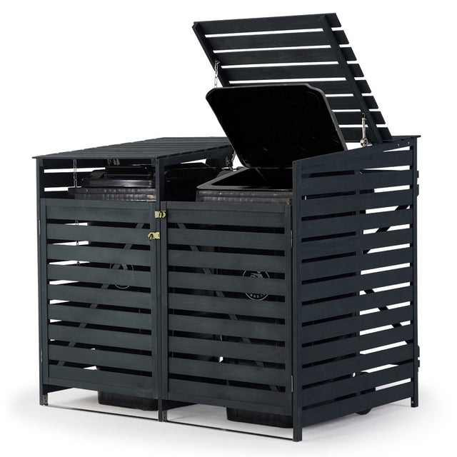 Forrest slatted fir timber double wheelie bin enclosure with two doors