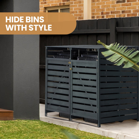 Wooden double wheelie bin storage shed side view