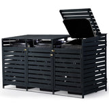 Timber triple wheelie bin storage shed, front view