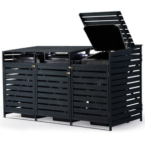 Timber triple wheelie bin storage shed, front view