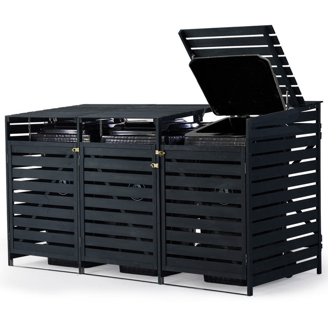 Timber triple wheelie bin storage shed, front view