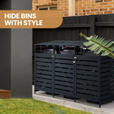 Wooden triple wheelie bin storage shed side view