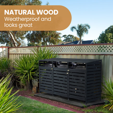 Timber triple bin enclosure rear view