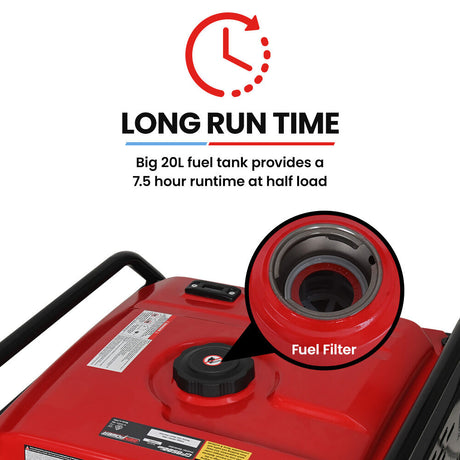 Portable Open Frame Inverter Generator, 8.5kW Peak 7.2kW Push Button Start 20L Tank