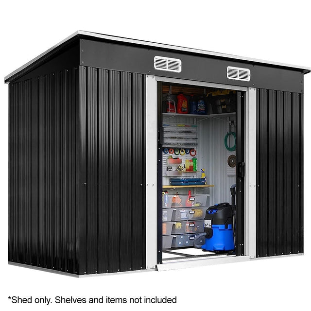 Baxter galvanised steel skillion roof garden shed for narrow spaces