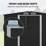 Black steel garden shed sliding door detail