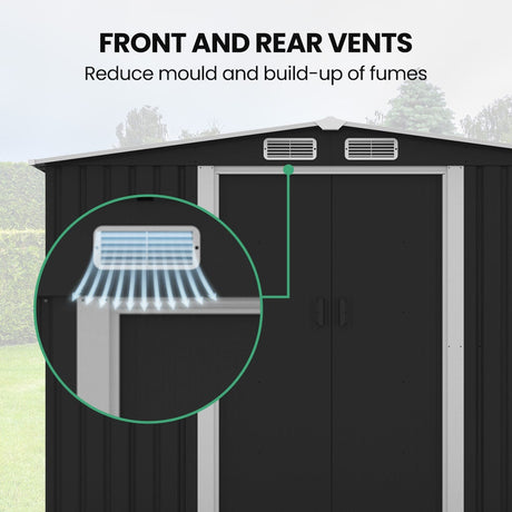 Black steel garden shed sliding door detail