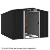 Fraser Range galvanised steel gable roof garden shed with sliding doors