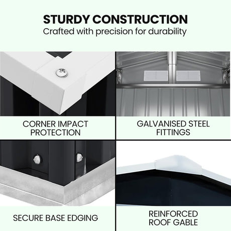 Galvanised steel garden shed interior storage space