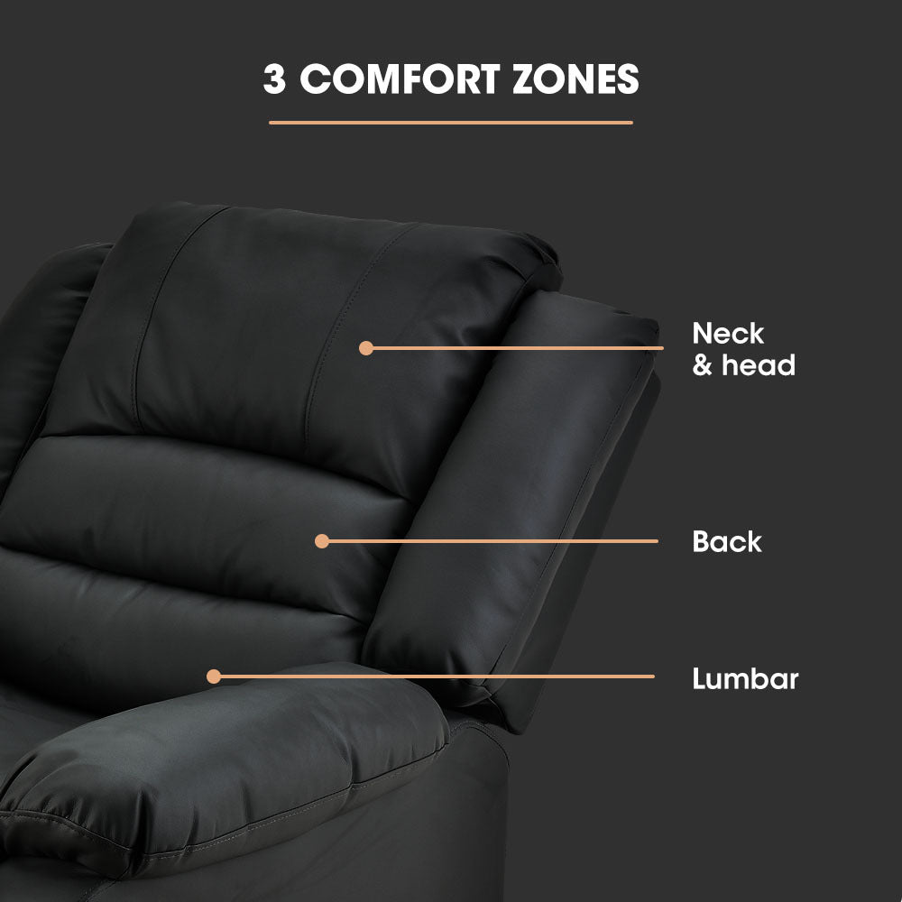 Fortia Luxury Recliner Lounge Chair – Black Faux Leather Armchair for Home Theatre and Relaxation