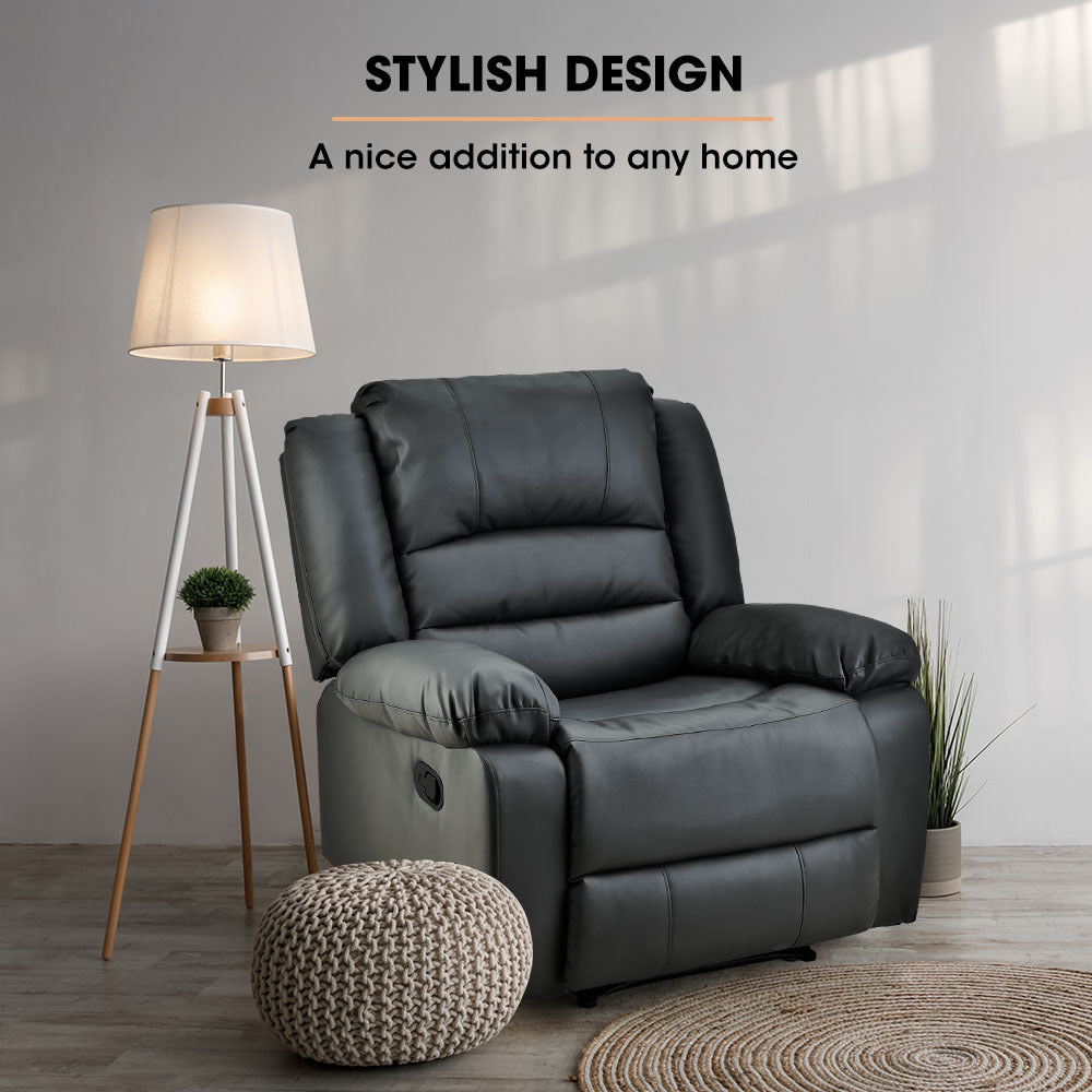 Fortia Luxury Recliner Lounge Chair – Black Faux Leather Armchair for Home Theatre and Relaxation