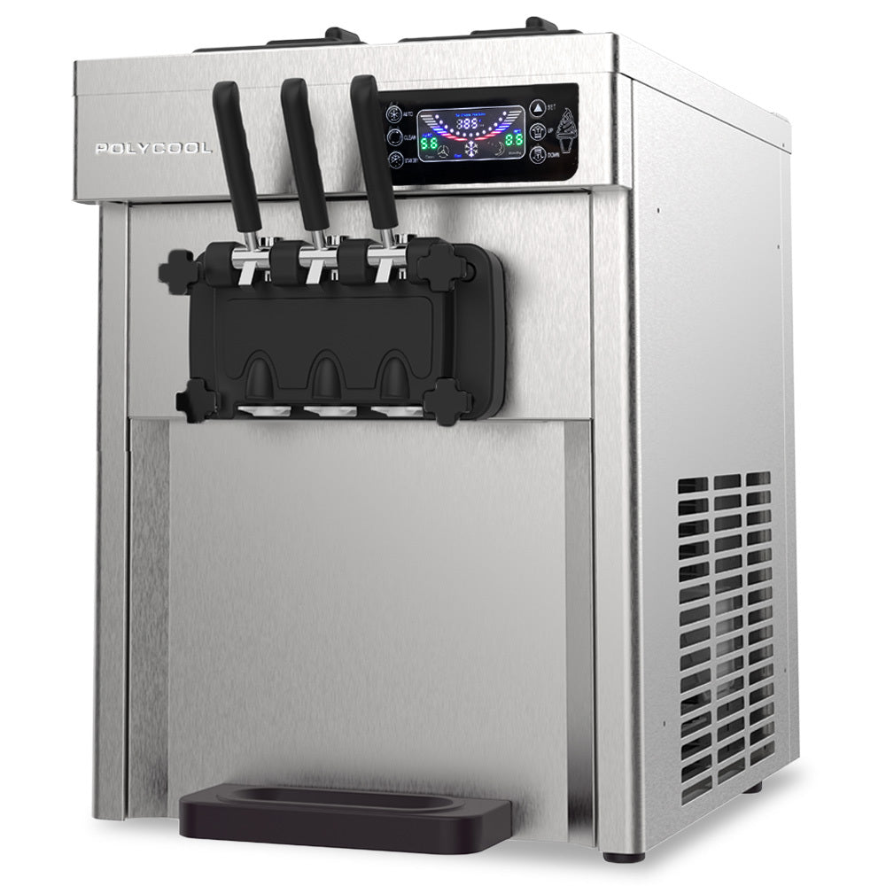 Benchtop soft serve ice cream machine with twin 5.5 L hoppers