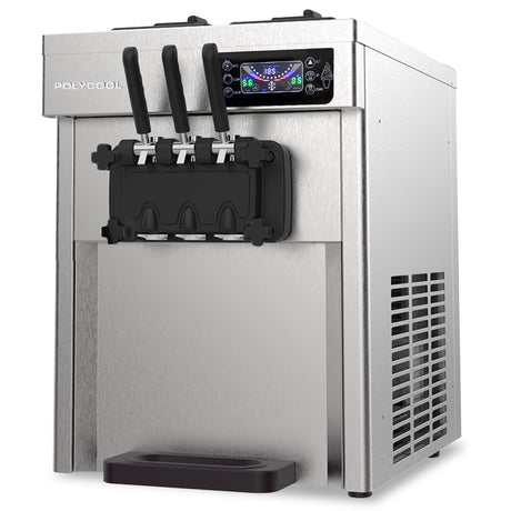 Benchtop soft serve ice cream machine with twin 5.5 L hoppers