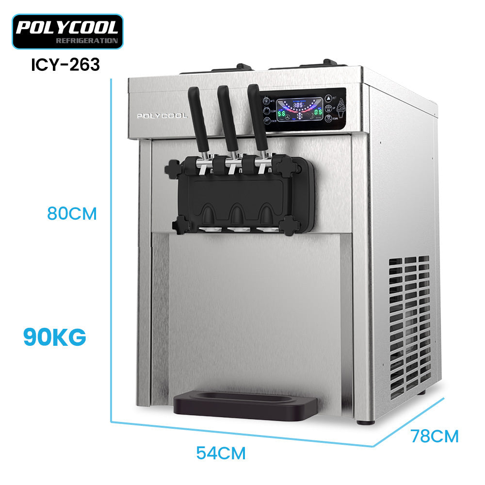 Front view of the soft serve machine with three dispensing levers