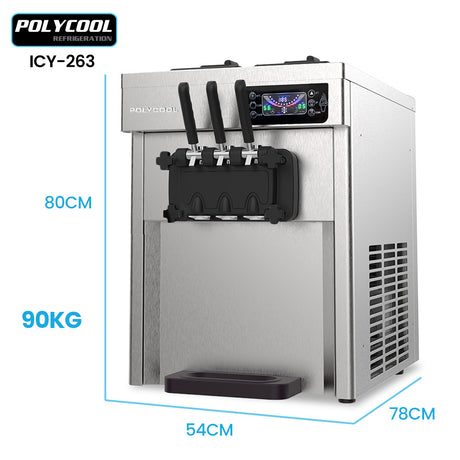 Front view of the soft serve machine with three dispensing levers
