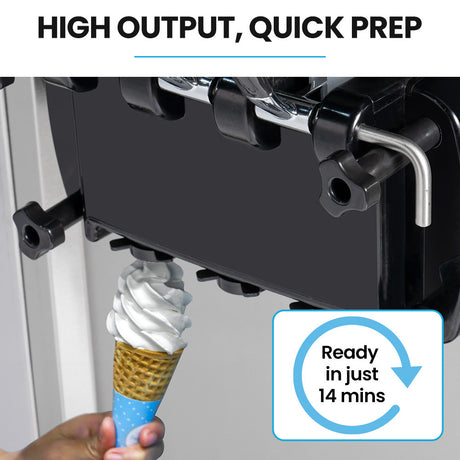 Soft serve machine dispensing a twist cone of two flavours
