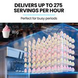 Leather wrapped handles on the soft serve machine dispensing taps
