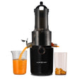 Charcoal grey cold press slow juicer with wide feed chute and juice jug