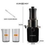Front view of the 200 W cold press juicer in charcoal grey