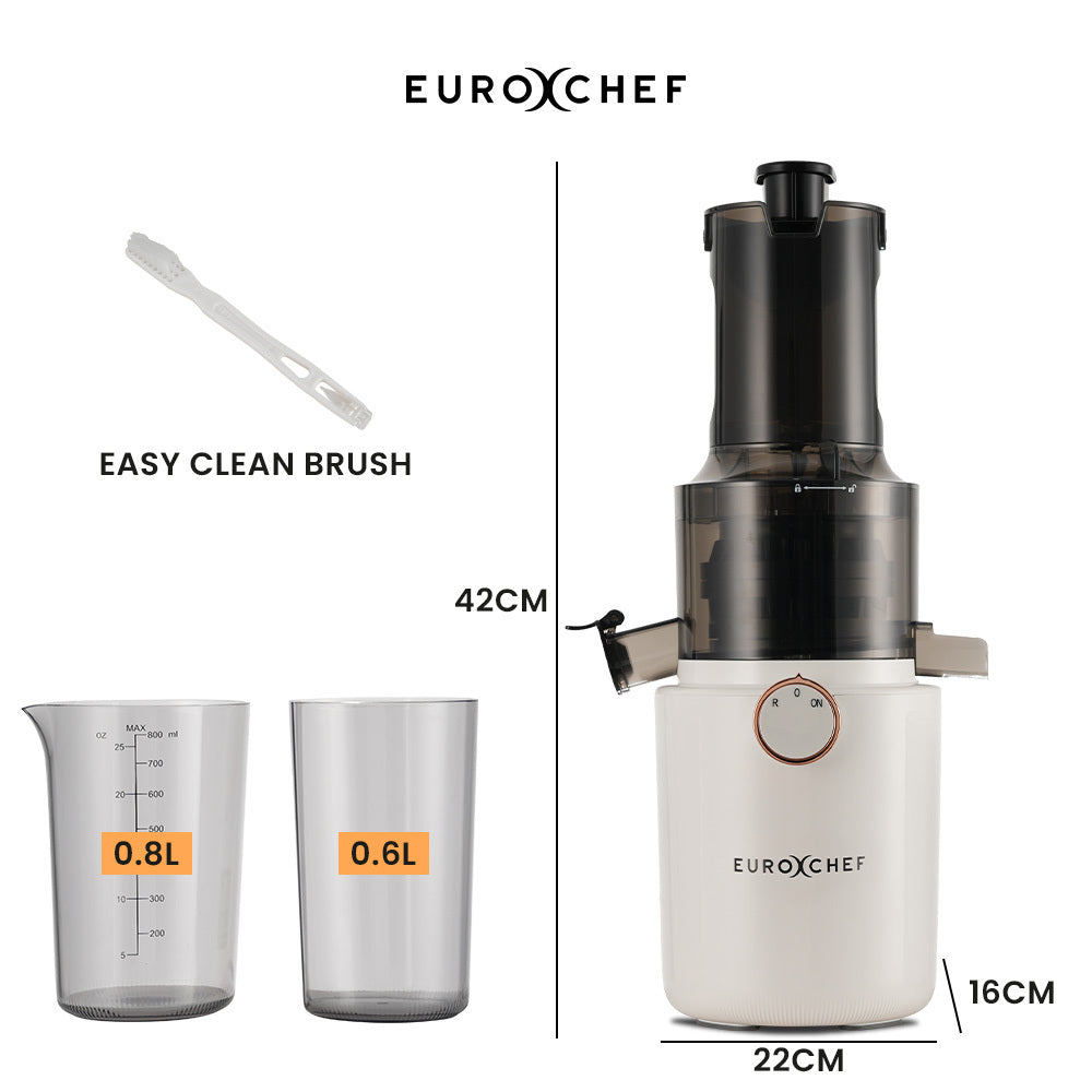Front view of the 200 W cold press juicer in white