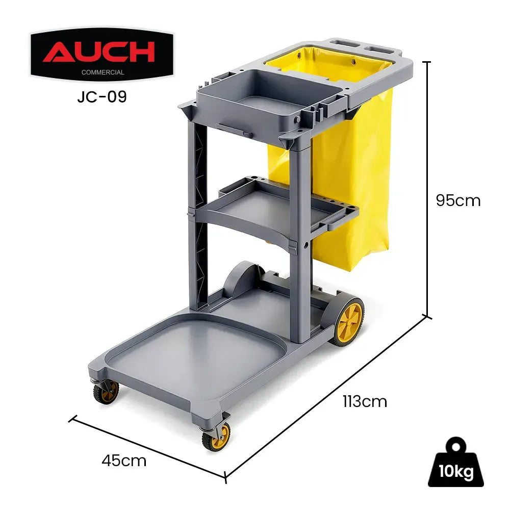Janitor Cleaning Trolley Cart 3 Shelf 60L Grey