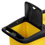 Double bag janitor cleaning trolley with lockable cabinet in black