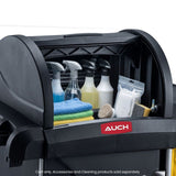 Single bag janitor cleaning trolley with lockable cabinet in black