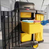 Single bag janitor cleaning trolley with lockable cabinet in black