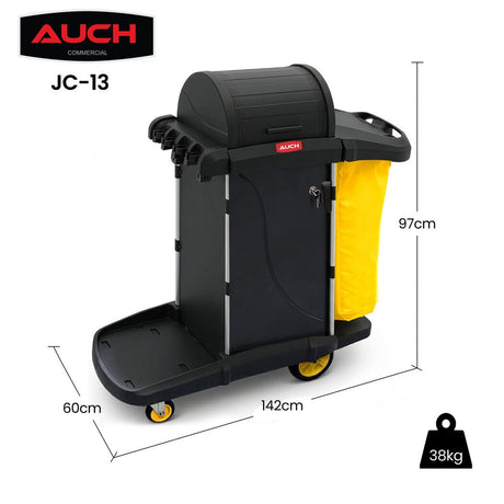 Single bag janitor cleaning trolley with lockable cabinet in black