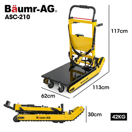 Electric stair climbing hand truck 210kg with adjustable tilt in yellow