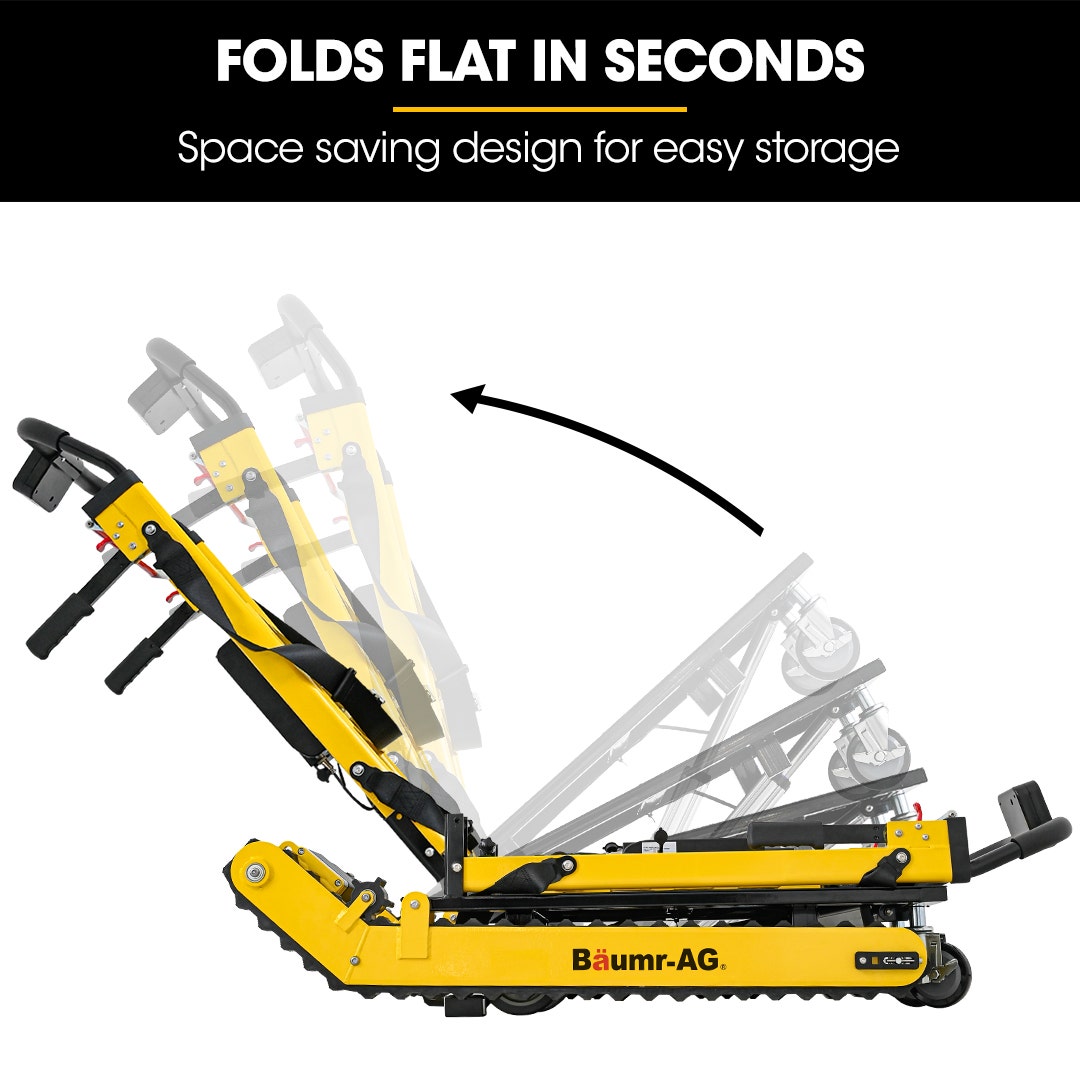 Electric stair climbing hand truck 210kg with adjustable tilt in yellow