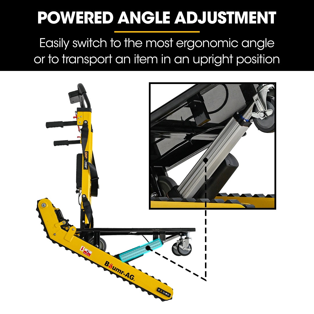 Electric stair climbing hand truck 210kg with adjustable tilt in yellow