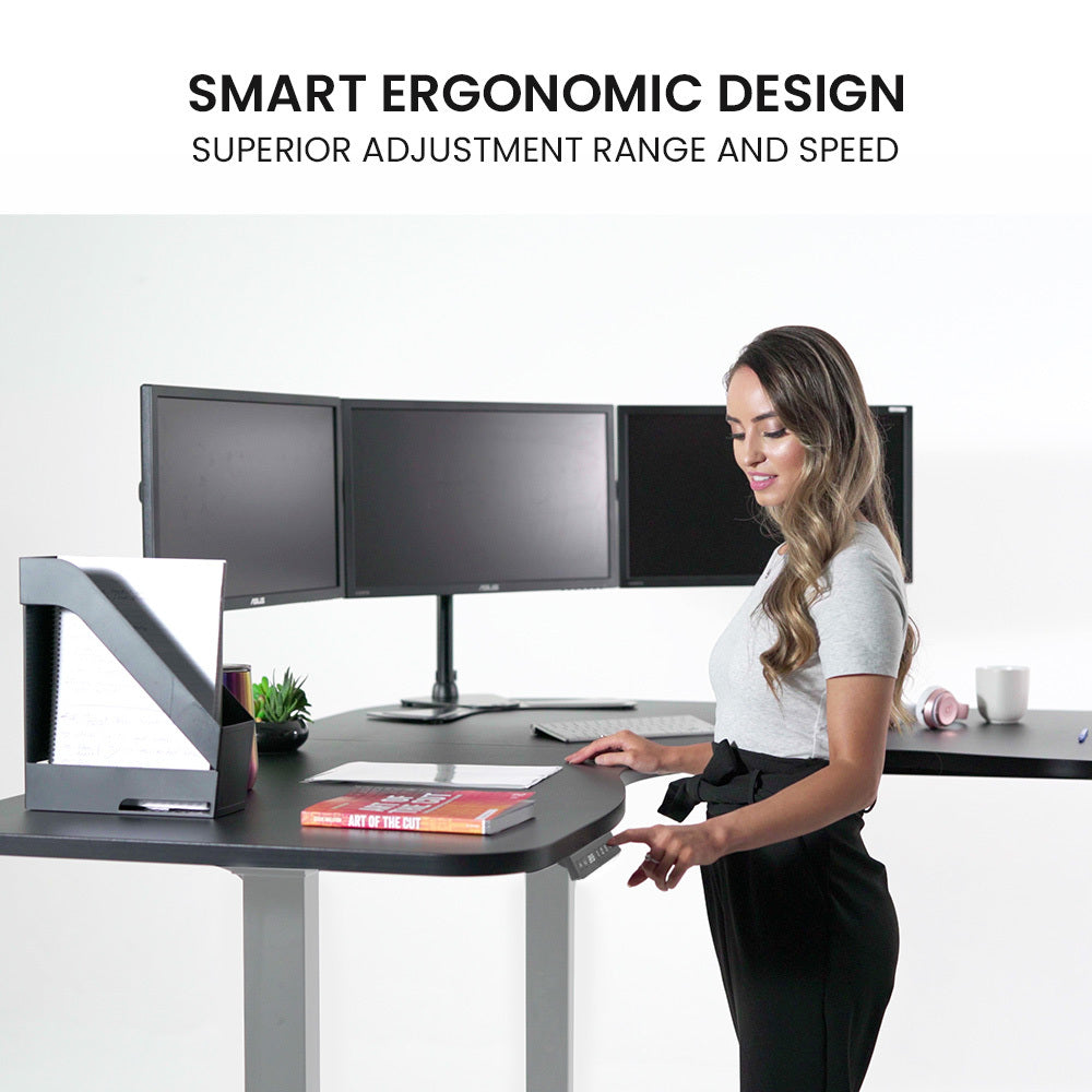 FORTIA 3-Motor Electric Sit-Stand Corner Desk 120kg Load Walnut White or Black — Allure Home Collections