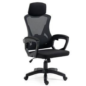 Pemberton ergonomic black mesh office chair with adjustable lumbar support and swivel base in a home office