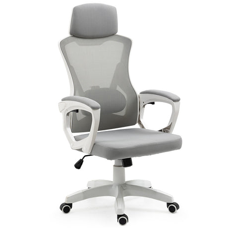Yanchep white and grey ergonomic mesh office chair with headrest