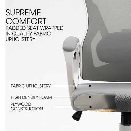 Yanchep white and grey ergonomic mesh office chair with headrest, view 2