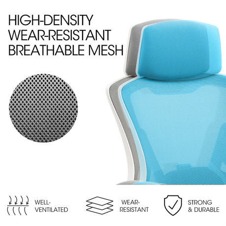 Yanchep white and grey ergonomic mesh office chair with headrest, view 3
