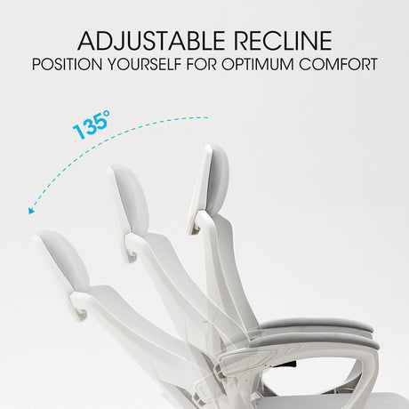 Yanchep white and grey ergonomic mesh office chair with headrest, view 4