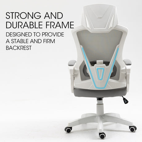 Yanchep white and grey ergonomic mesh office chair with headrest, view 5
